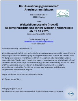 Allgemeinarztpraxis sucht WBA in Teilzeit Marburg/Hessen