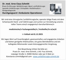Stellenanzeige MFA in Marburg Praxis für Chirurgie Dr. Schmitt