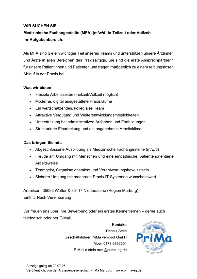 MVZ Marburg sucht MFA